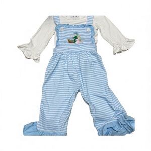 Itty Bitty Boutique Blue and White Striped Nativity Overalls